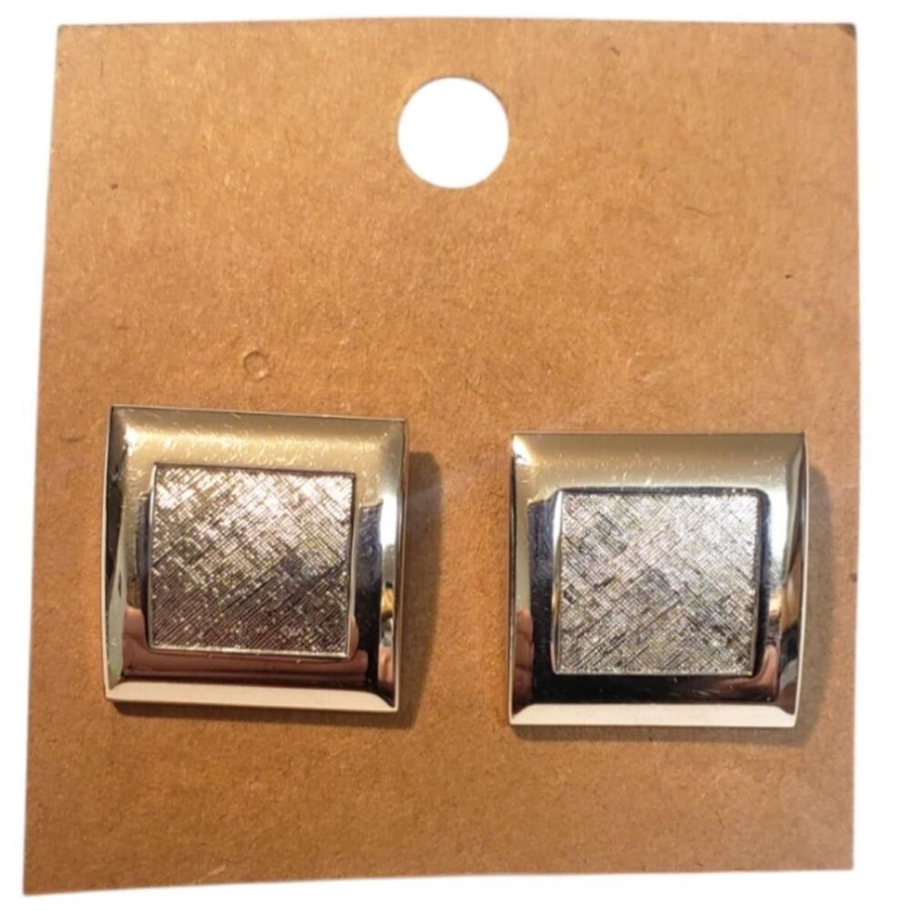 Vintage Square Cuff Links Two Tone Silver Polished & Textured Silver Cufflinks